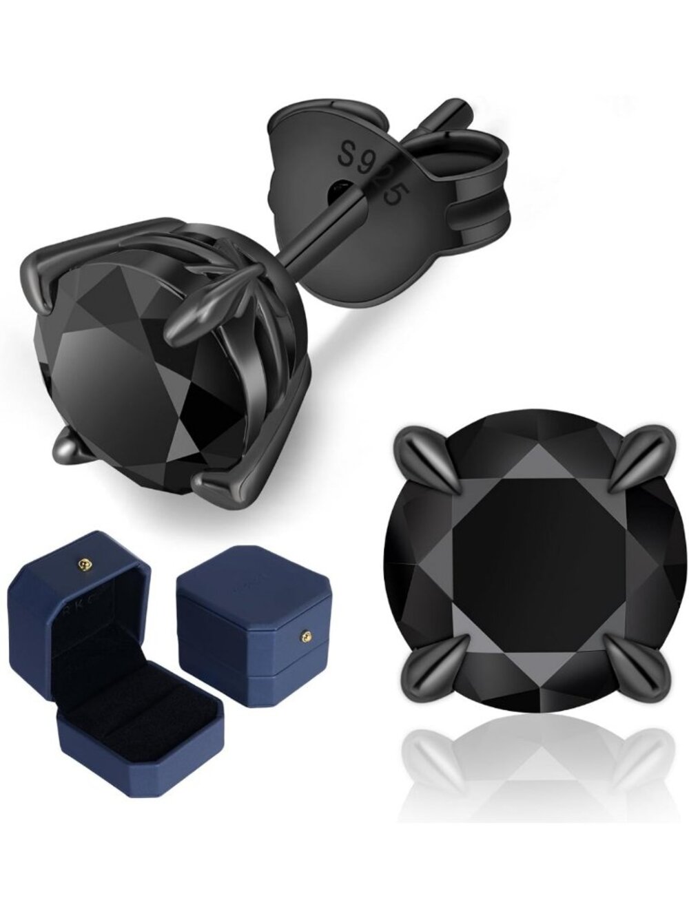 Elegant Black Moissanite Stud Earrings for Men, 925 Sterling Silver, 1-3 Carat